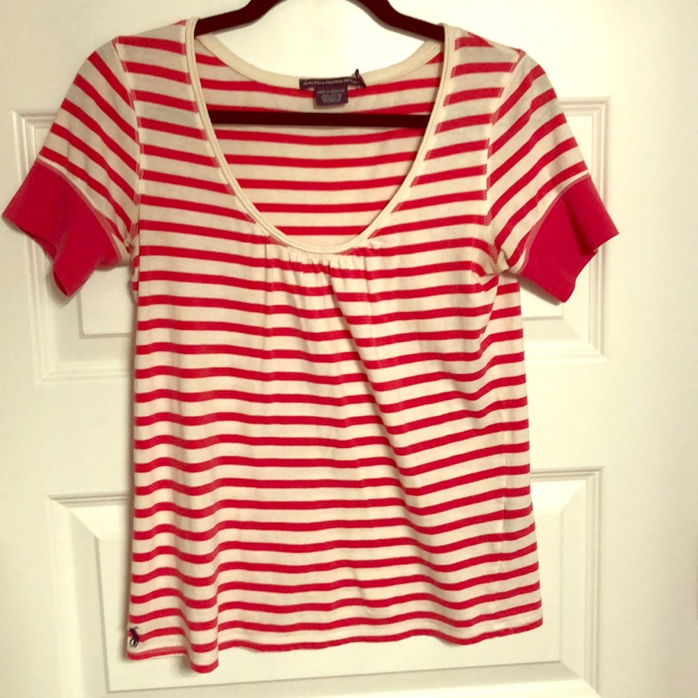 Ralph Lauren Red and White Striped Shirt (Size- M)